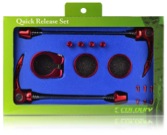 CONJUNTO DE CIERRES ALUMINIO EN ROJO (CAJA) QW10. Cierre tras.170- cierre del.136- cierre sillin 31,8- espaciadores 28,6 (5mm).