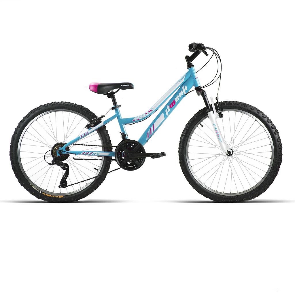 BICI 24" NIÑA ACERO C/SUSP CELESTE 1x7 SHIMANO