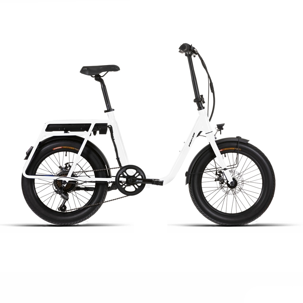 E-BIKE 20X3.00 PLEGABLE BLANCA ACERO 7V F/DISCO MEC. BAFANG 250W / 10.4Ah