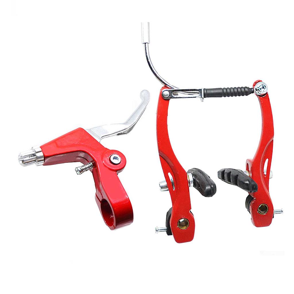 FRENOS V-BRAKE 6PCS C/MANETAS ALUMINIO ROJO QW