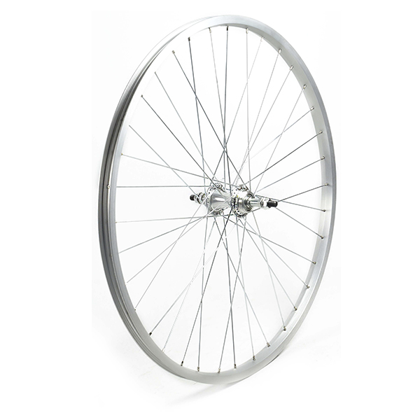 RUEDA TRASERA 26" PLATA, BUJE ALUMINIO, 36H CON TUERCA