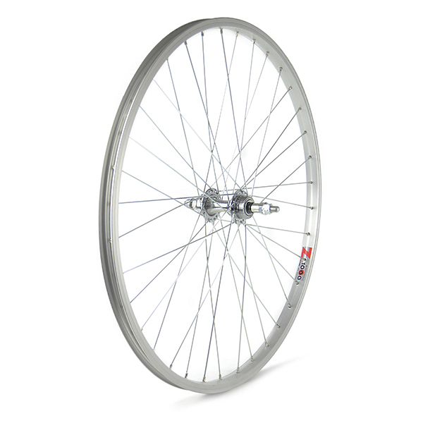 RUEDA TRASERA 26" PLATA, 7- VEL.  PIÑON ROSCA, TUERCA, 36H 