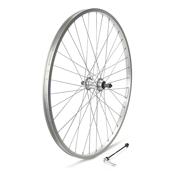 RUEDA TRASERA 26" PLATA, PIÑON ROSCA, CIERRE, BUJE ALUM 36 H