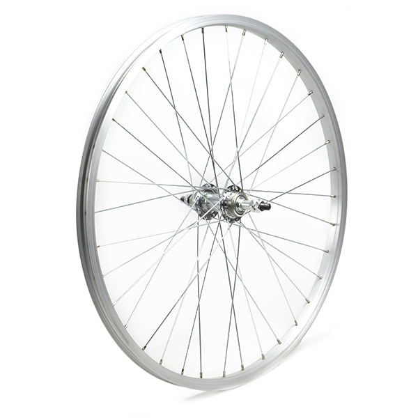 RUEDA TRASERA 24" PLATA, CON TUERCA, 6-7 VEL., 36H
