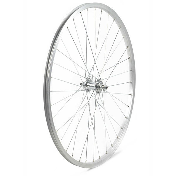 RUEDA DELANTERA 28X1.75 PLATA, TUERCA, 36 H, A/V BUJE ACERO