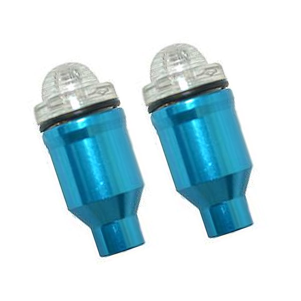PAR TAPONES VALVULA DE ALUMINIO AZUL CON LUZ 