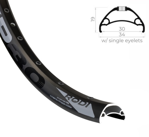[RIM27M] LLANTA 27,5" 584X30 ALUM NEGRA 32H RODI TYRP30 TUBELESS