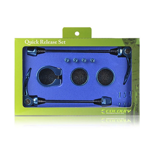 [38835] CONJUNTO CIERRES ALUMINIO AZUL QW10.Cierre tras.170- cierre del.136- cierre sillin 31,8- espaciadores 28,6 (5mm). 