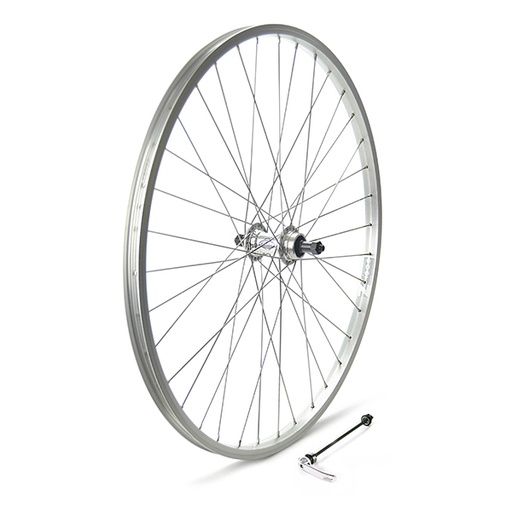 [15817T] RUEDA TRASERA 26" PLATA, PIÑON ROSCA, CIERRE, BUJE ALUM 36 H