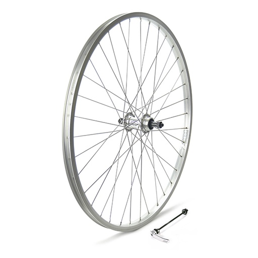 [15817T] RUEDA TRASERA 26" PLATA, PIÑON ROSCA, CIERRE, BUJE ALUM 36 H