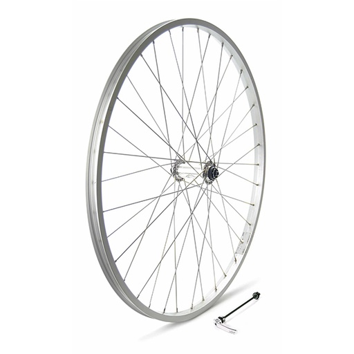 [15817D] RUEDA DELANTERA 26" PLATA BUJE ALUM, CIERRE, 36H INOX