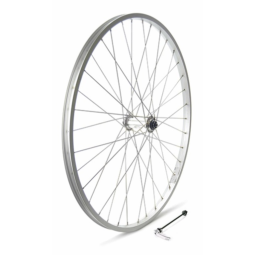 [15817D] RUEDA DELANTERA 26" PLATA BUJE ALUM, CIERRE, 36H INOX