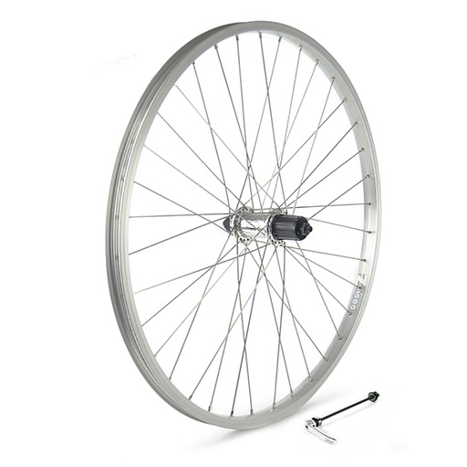 [15823] RUEDA TRASERA 26" PLATA, CASSETTE 8 VEL., CIERRE, 36H - 2 