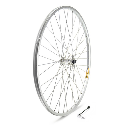[15818D] RUEDA DELANTERA 700x28-38" PLATA CIERRE 36H INOX, BUJE ALUM