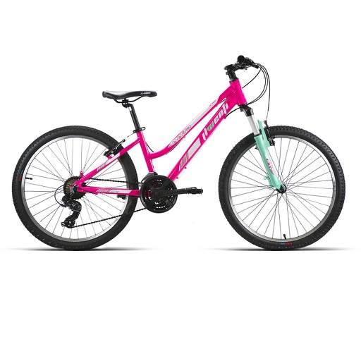[37225] BICI 24" NIÑA ALUM SHIMANO SUSP D/MANDO 21V ROSA/VERDE T13 2022